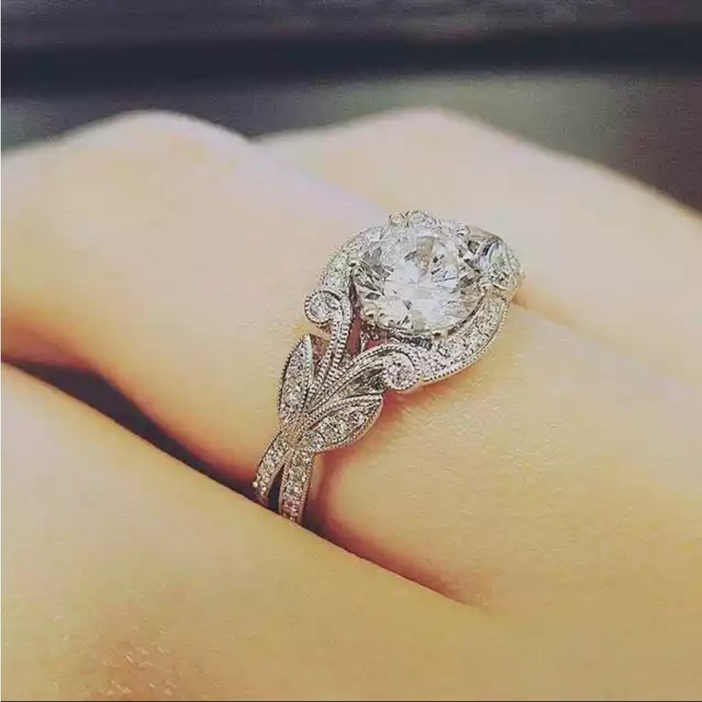 New 925 Silver Fashion Flower Wedding Jewelry Promise Diamond Ring
